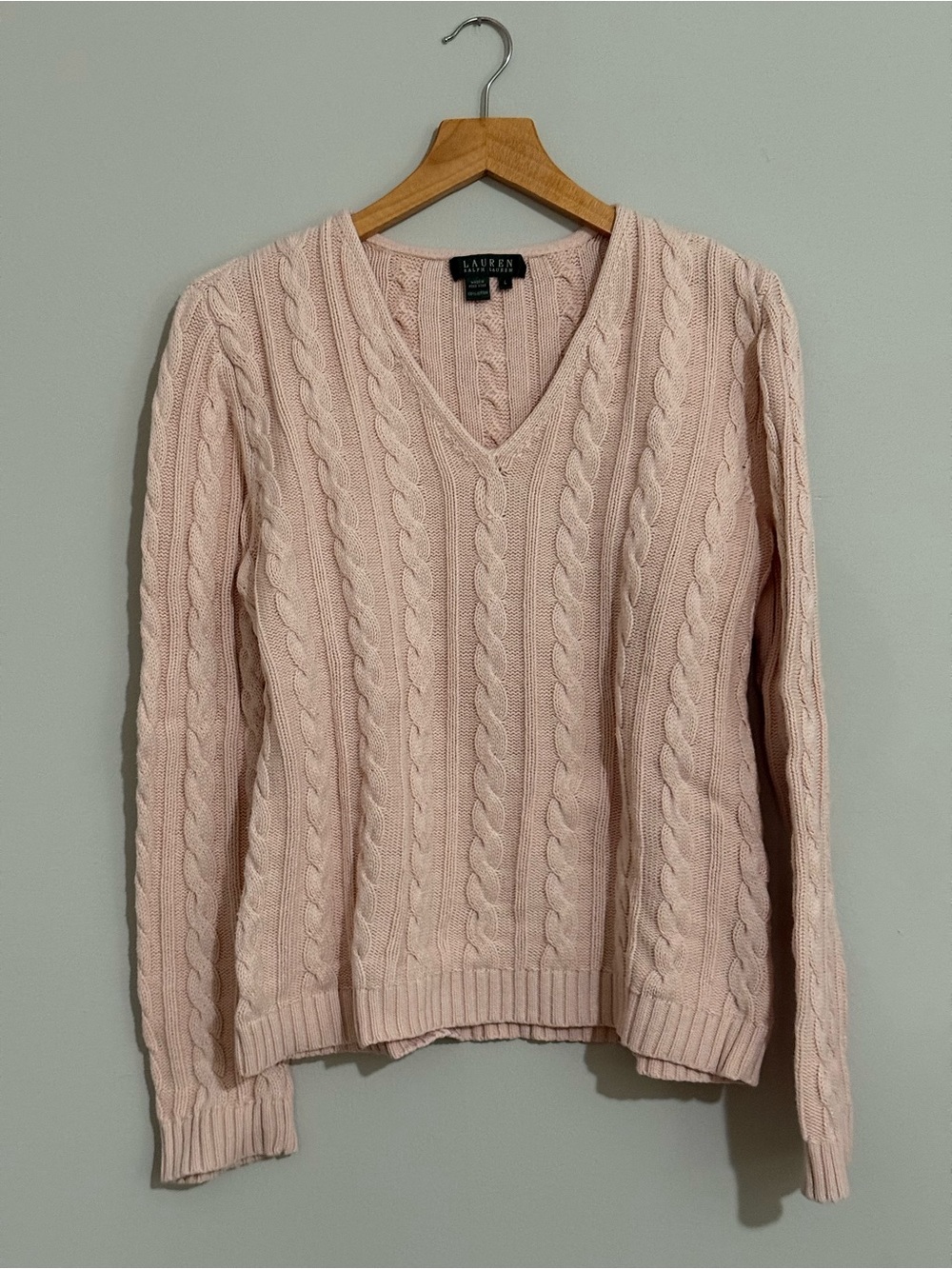 Vintage Ralph Lauren Pink Cable Knit V-Neck Sweater